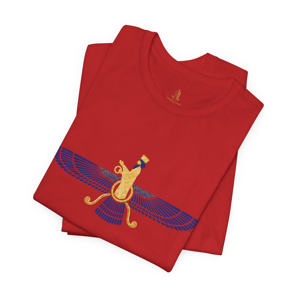 Lapis Lazuli Faravahar Zoroastrian Symbol T-Shirt – Ancient Persian Winged Sun Tee