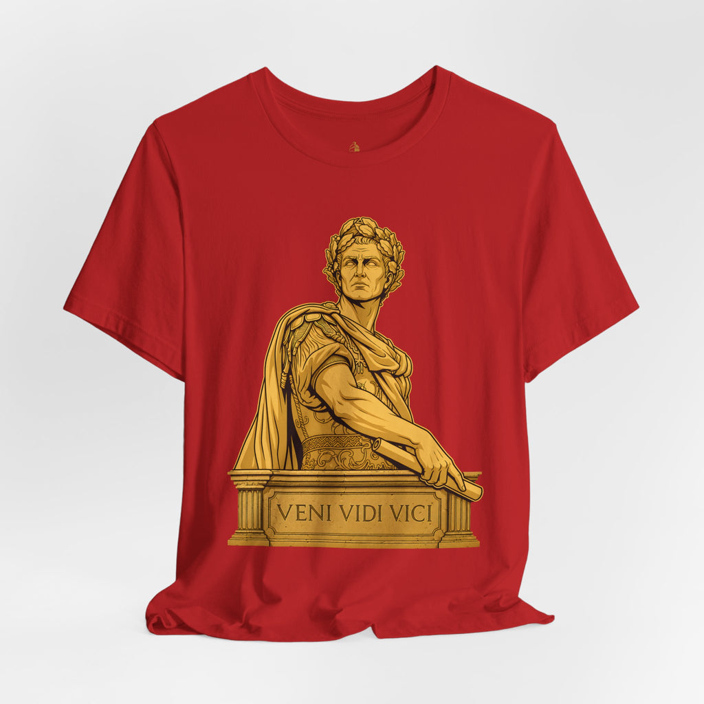 Roman Empire T-Shirt with Caesar 'Veni, Vidi, Vici' Statue Print