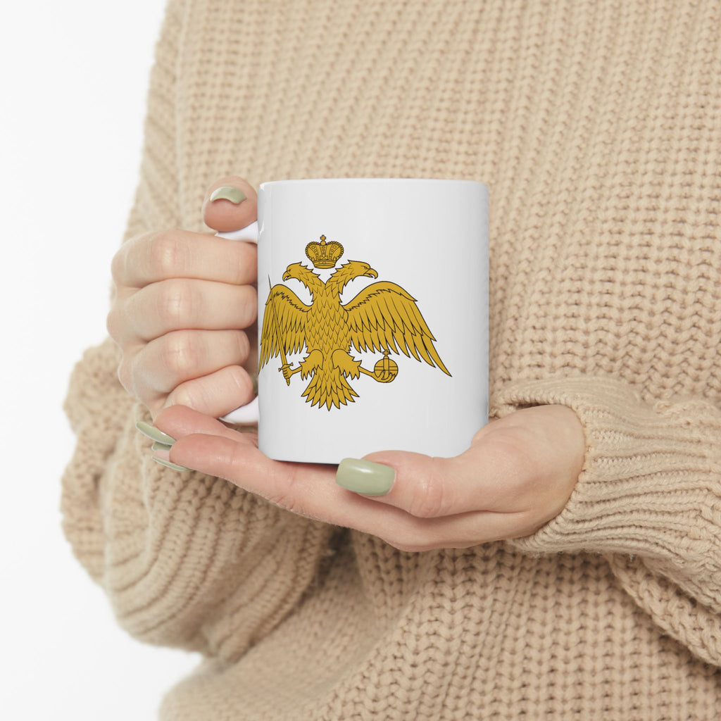 Byzantine Double-Headed Eagle Ceramic Mug — Justinian Coffee Cup 11oz