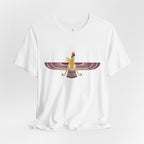 Blood Red Faravahar Zoroastrian Symbol T-Shirt — Ancient Persian Winged Sun Tee