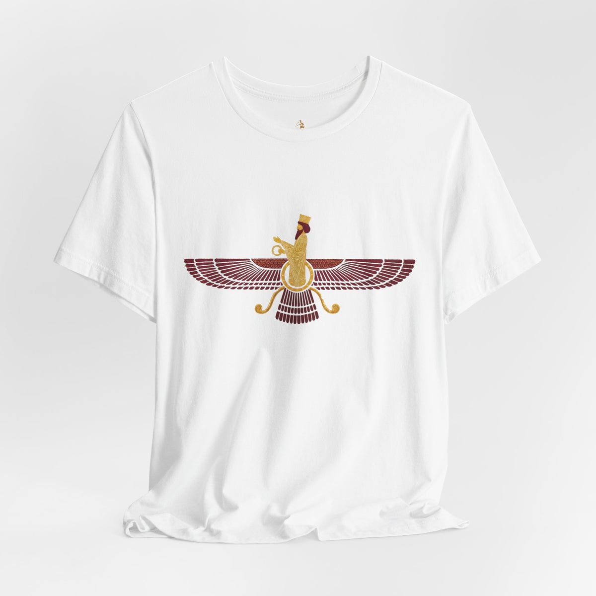 Blood Red Faravahar Zoroastrian Symbol T-Shirt — Ancient Persian Winged Sun Tee