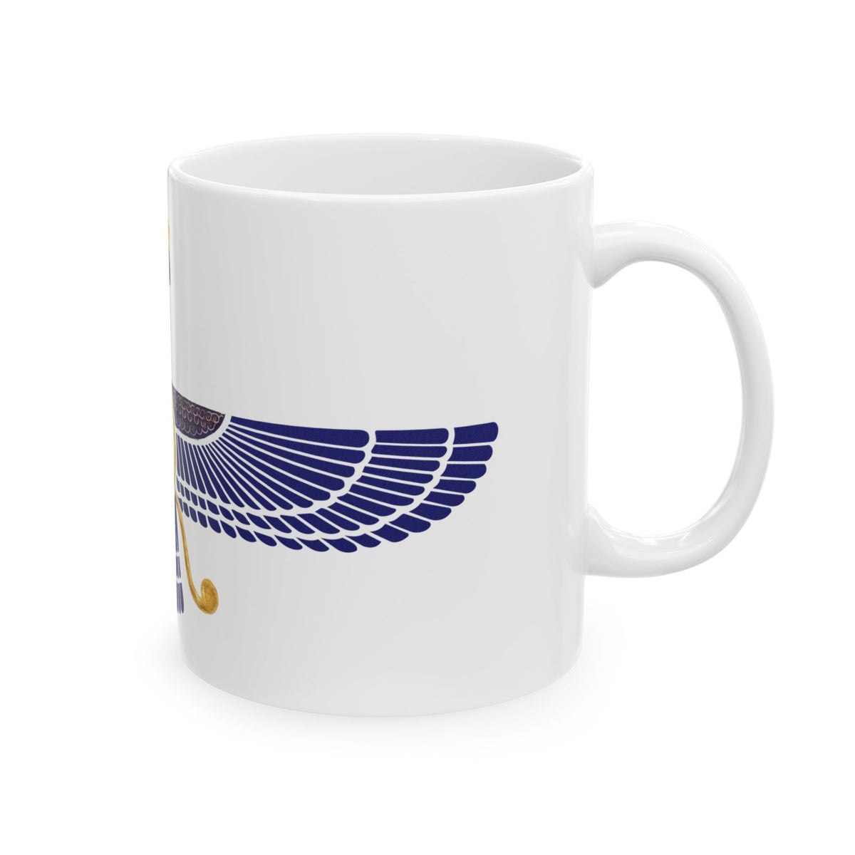 Lapis Lazuli Faravahar Ceramic Mug — Ancient Zoroastrian Winged Symbol Coffee Cup 11oz