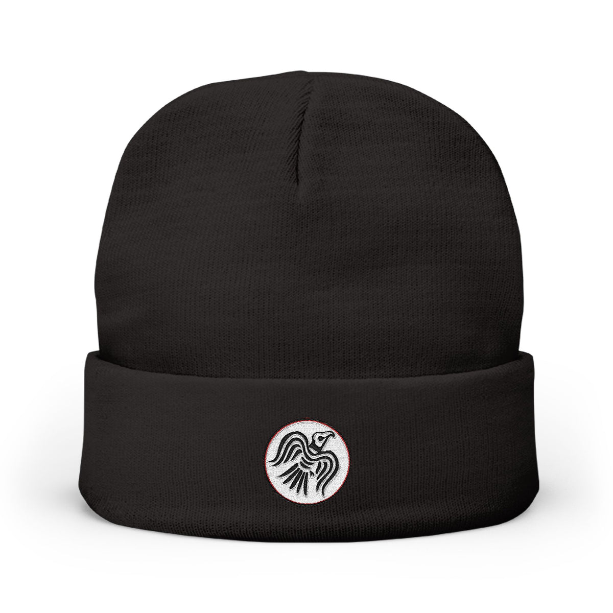 Embroidered Raven Knit Beanie — Viking Winter Hat
