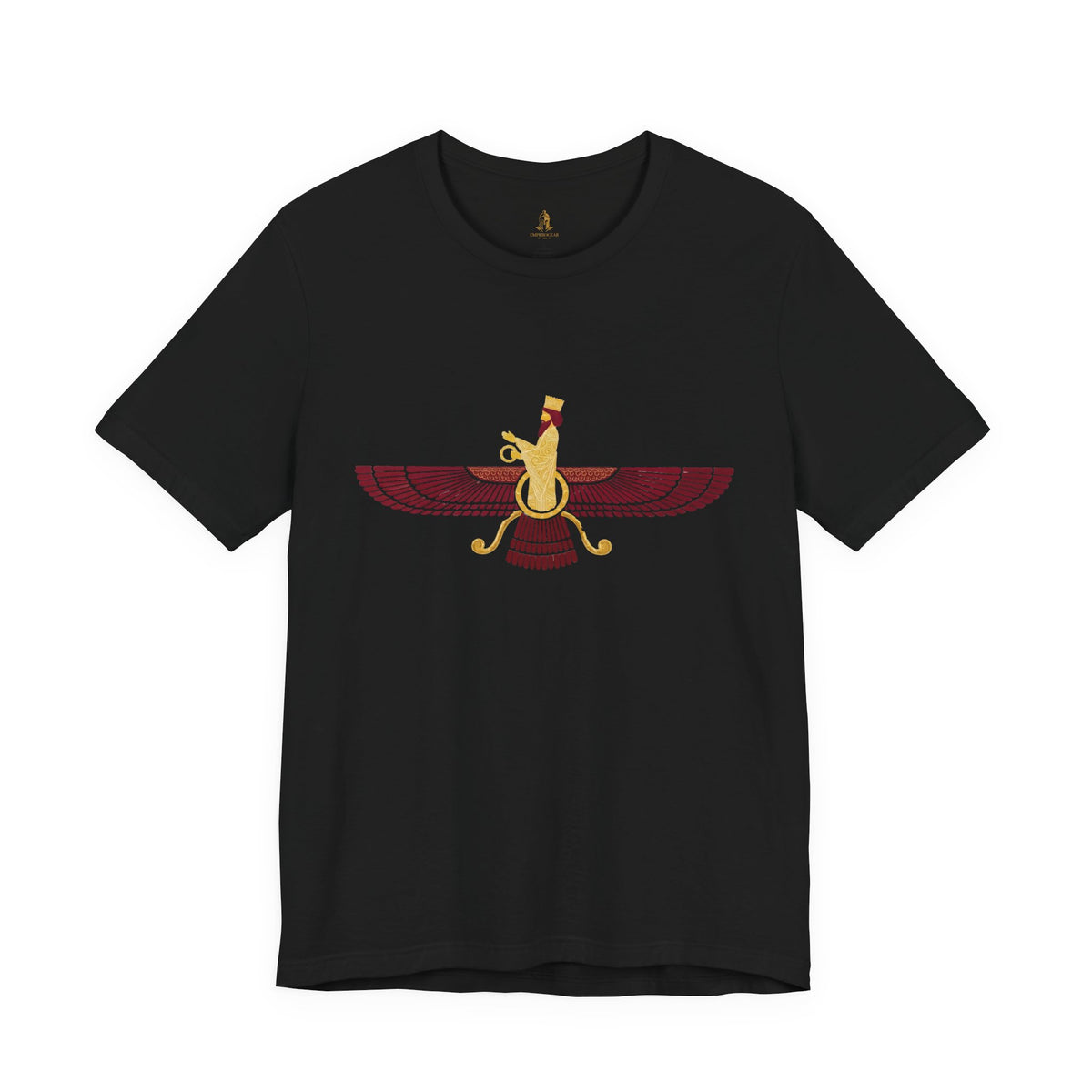 Blood Red Faravahar Zoroastrian Symbol T-Shirt — Ancient Persian Winged Sun Tee