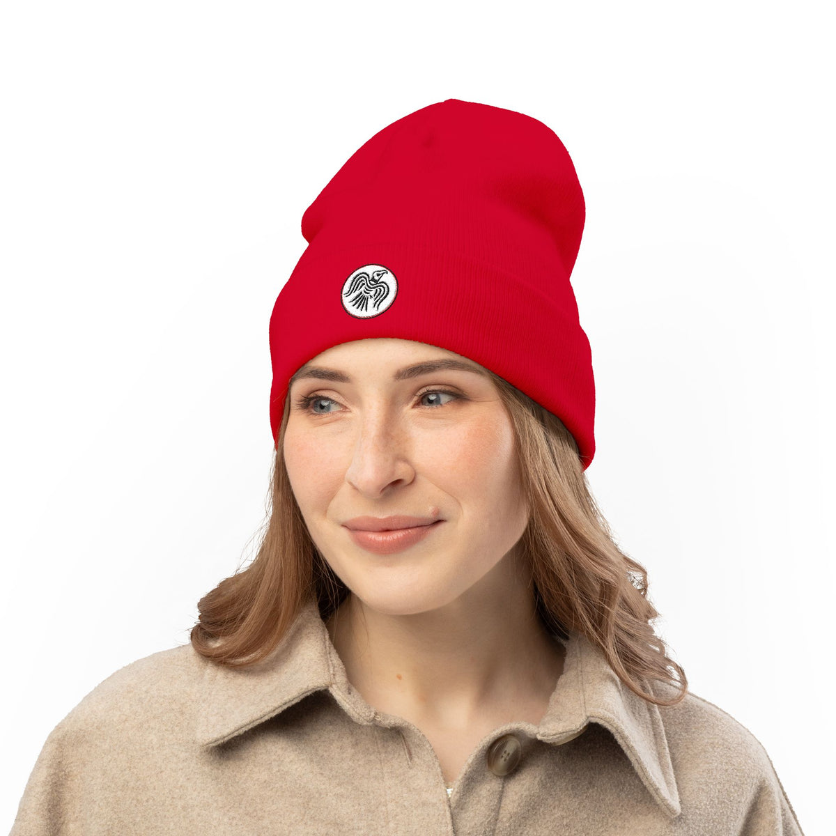 Embroidered Raven Knit Beanie — Viking Winter Hat