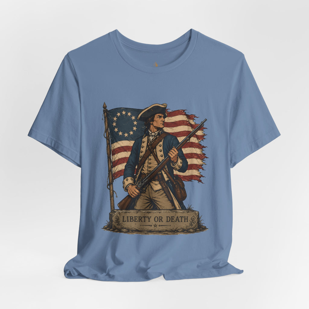 Liberty or Death Tee — Revolutionary Soldier Patriotic T‑Shirt