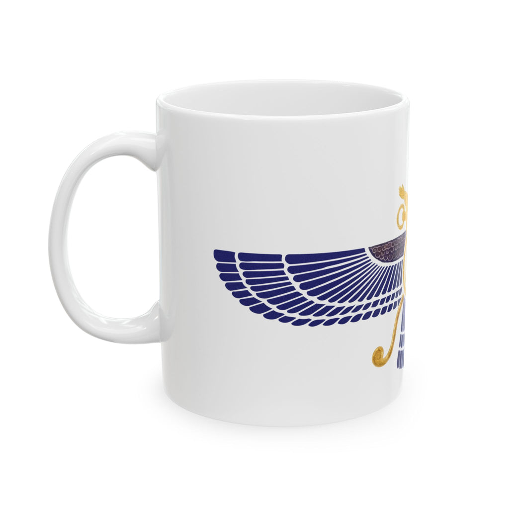 Lapis Lazuli Faravahar Ceramic Mug — Ancient Zoroastrian Winged Symbol Coffee Cup 11oz