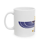 Lapis Lazuli Faravahar Ceramic Mug — Ancient Zoroastrian Winged Symbol Coffee Cup 11oz