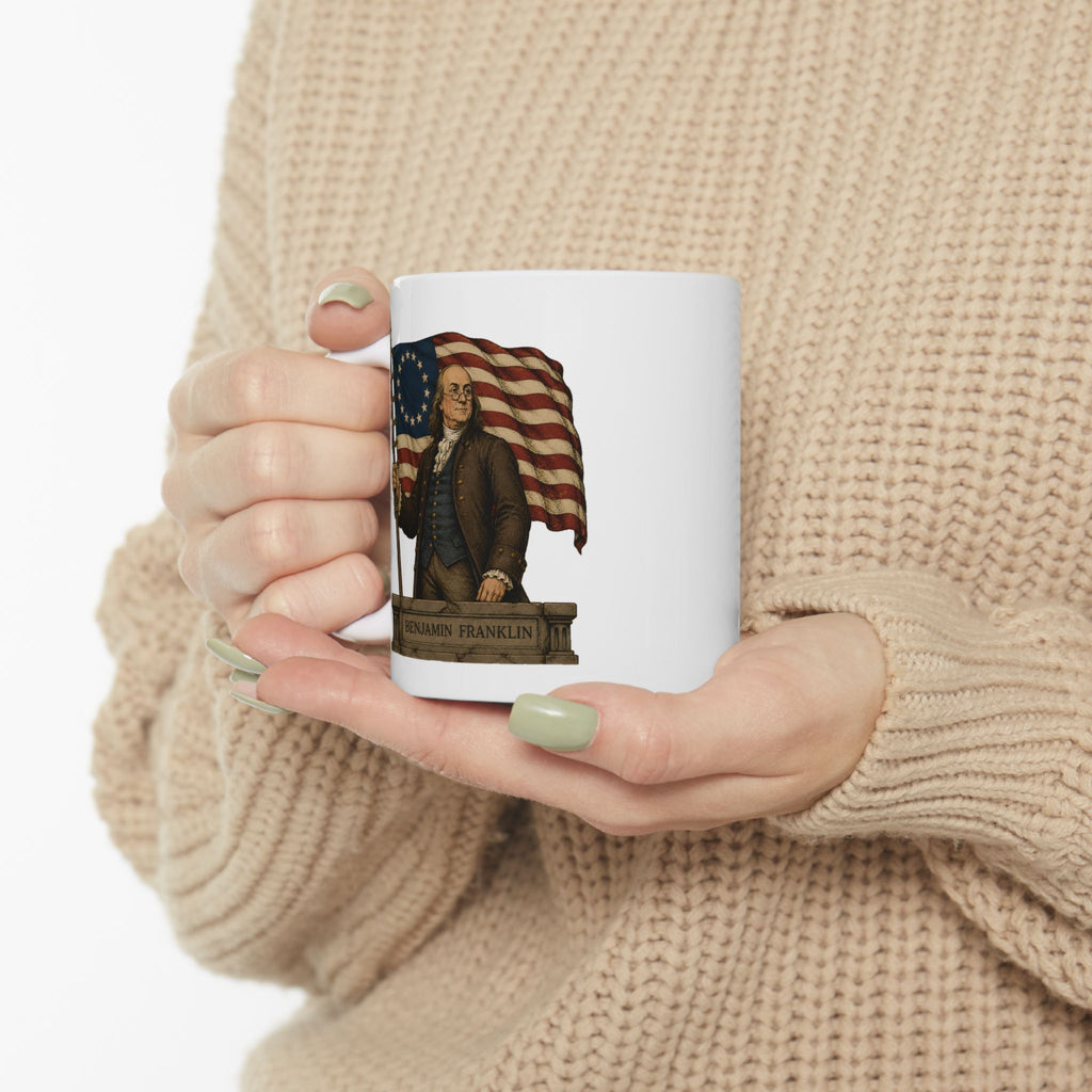 Benjamin Franklin Ceramic Mug – Vintage Patriotic 11oz Coffee Cup