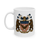 American Nation Bear Coat of Arms Concept Ceramic Mug – Vintage Patriotic 11oz Coffee Cup