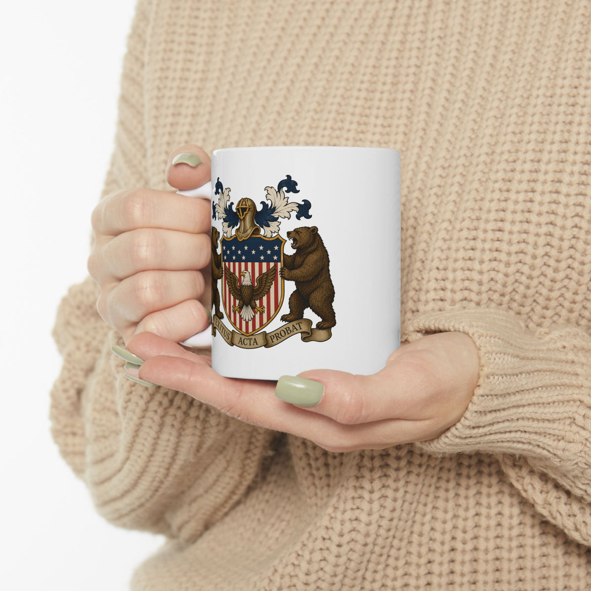 American Nation Bear Coat of Arms Concept Ceramic Mug – Vintage Patriotic 11oz Coffee Cup