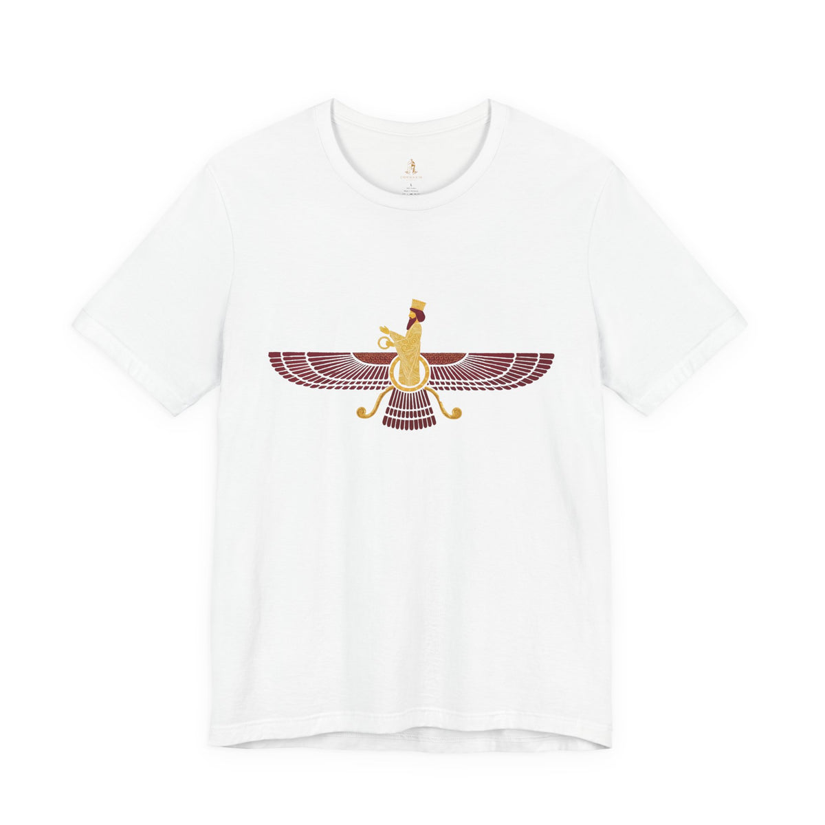 Blood Red Faravahar Zoroastrian Symbol T-Shirt — Ancient Persian Winged Sun Tee