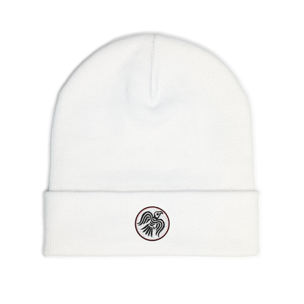 Embroidered Raven Knit Beanie — Viking Winter Hat
