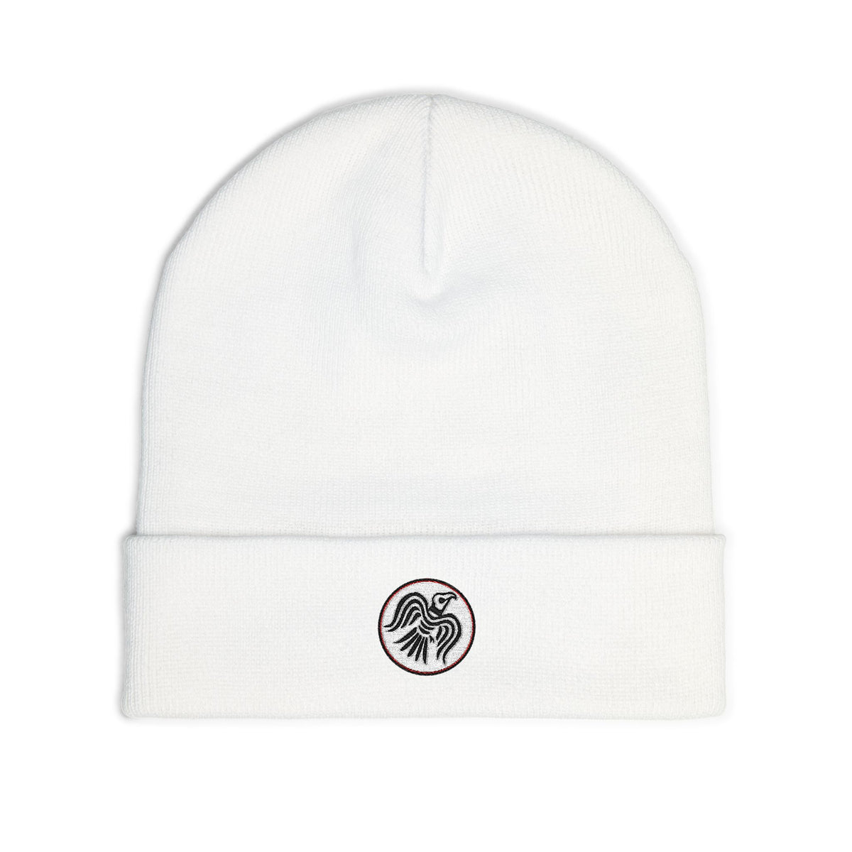 Embroidered Raven Knit Beanie — Viking Winter Hat