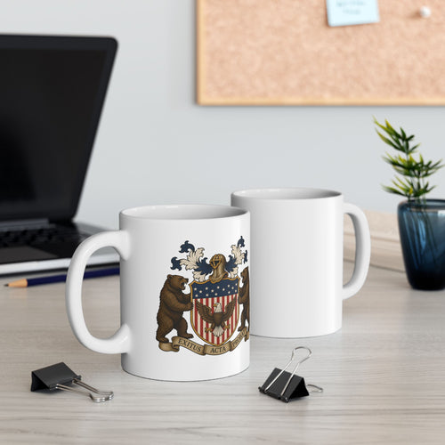 American Nation Bear Coat of Arms Concept Ceramic Mug – Vintage Patriotic 11oz Coffee Cup