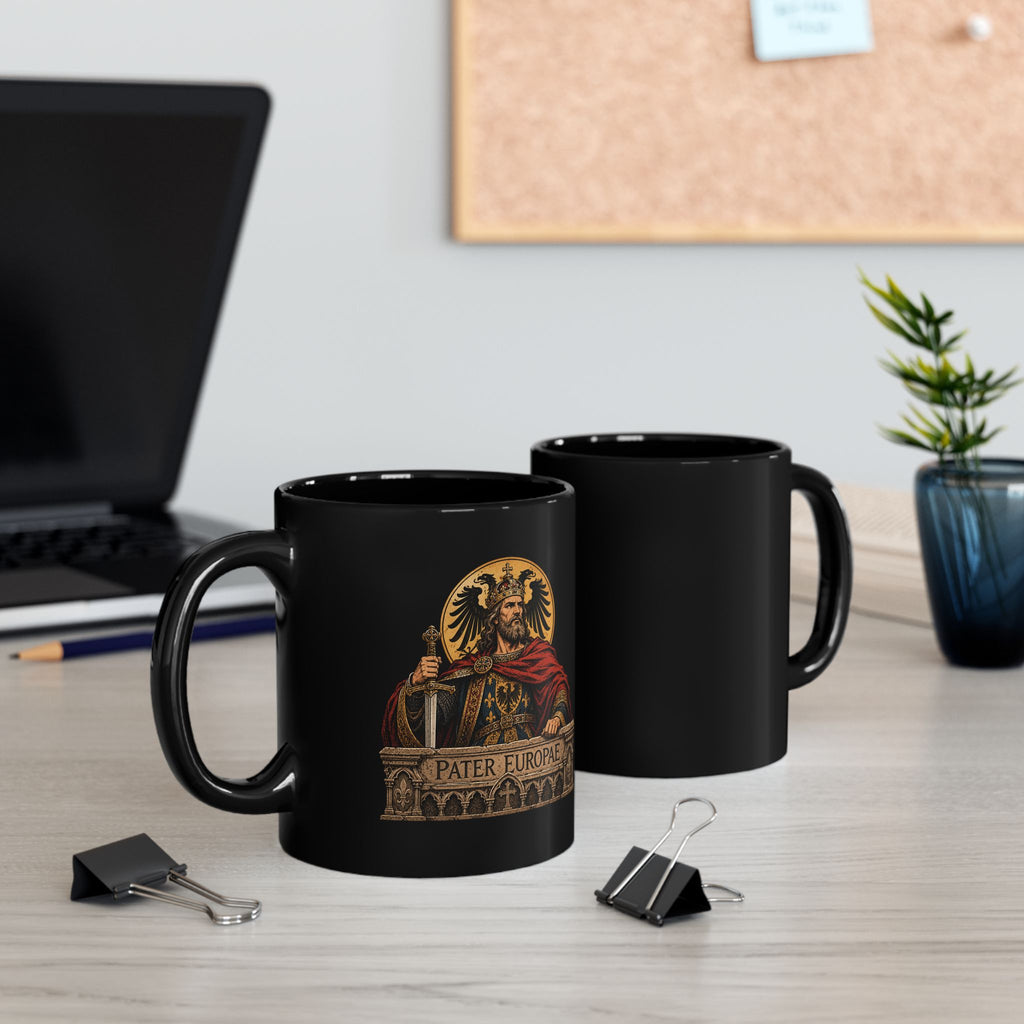Charlemagne Black Ceramic Mug — Holy Roman Empire 11oz