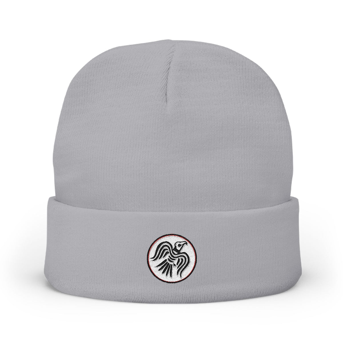 Embroidered Raven Knit Beanie — Viking Winter Hat