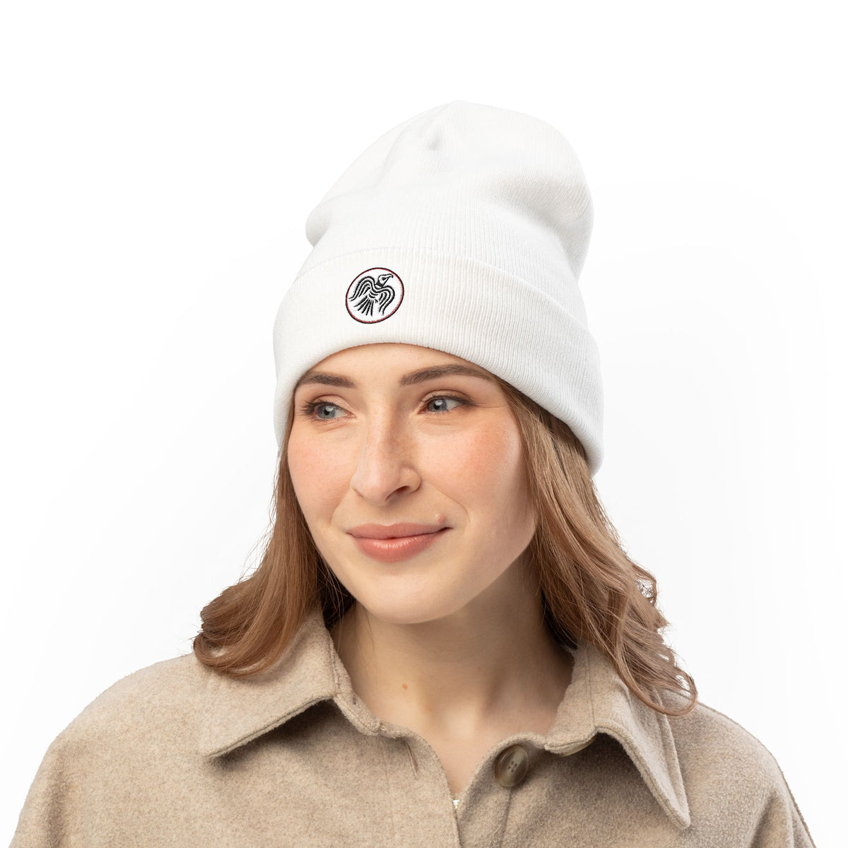 Embroidered Raven Knit Beanie — Viking Winter Hat