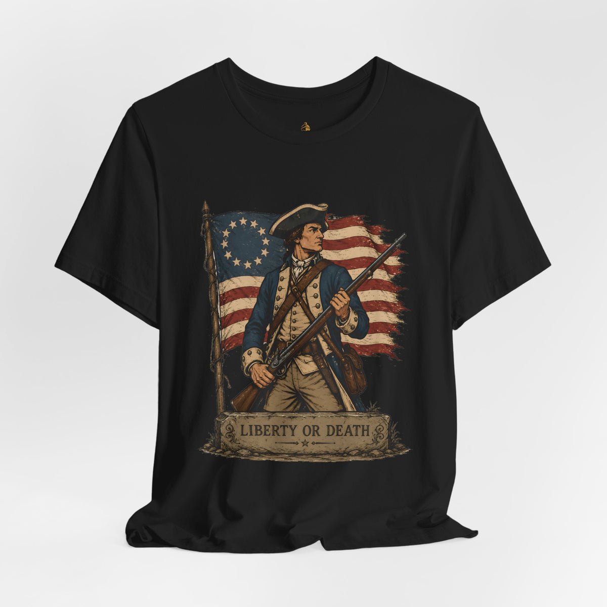 Liberty or Death Tee — Revolutionary Soldier Patriotic T‑Shirt