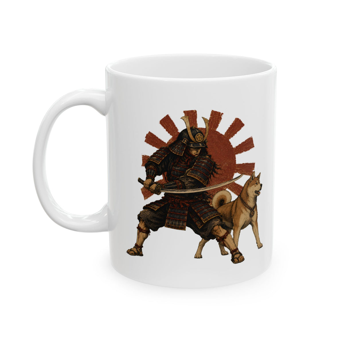 Samurai with Akita Inu Ceramic Mug —  Coffee Cup 11oz