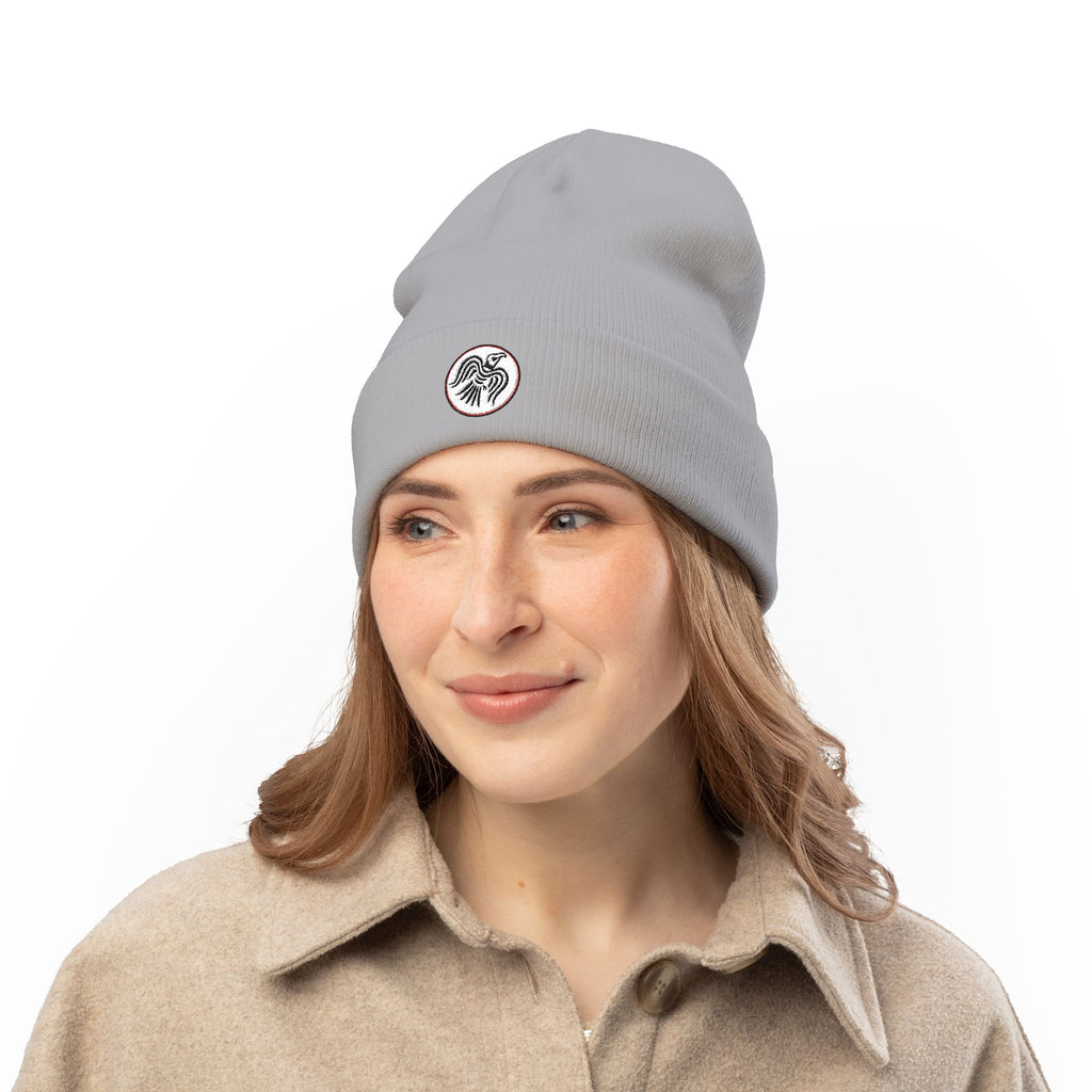 Embroidered Raven Knit Beanie — Viking Winter Hat