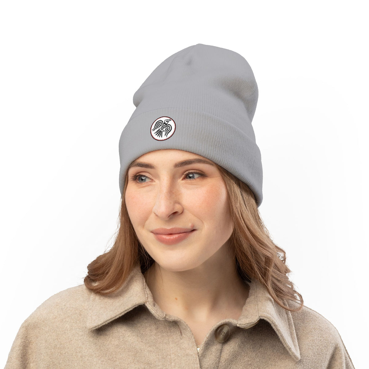 Embroidered Raven Knit Beanie — Viking Winter Hat
