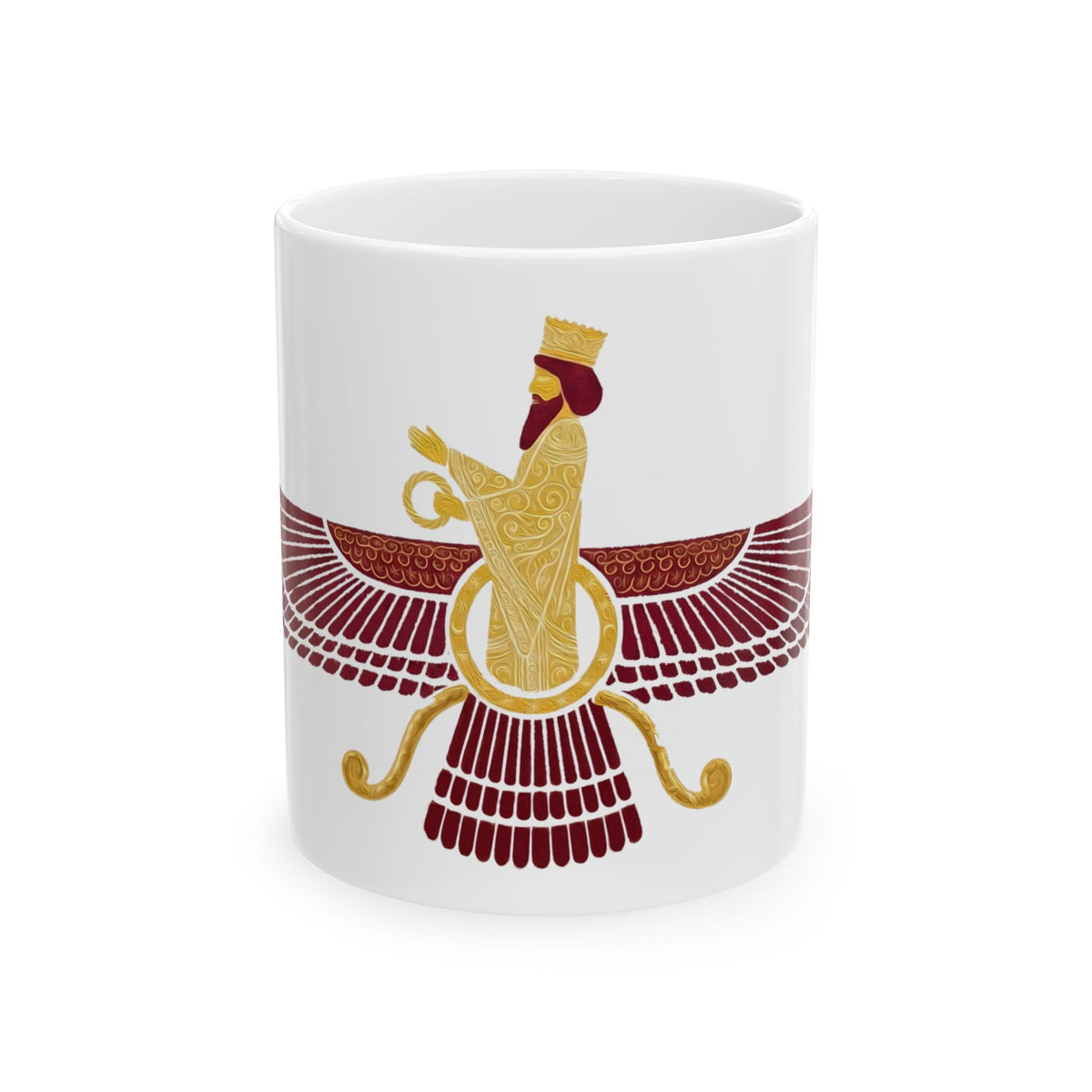 Blood Red Faravahar Symbol Ceramic Mug – Persian Ancient Winged Emblem Coffee Cup (11oz