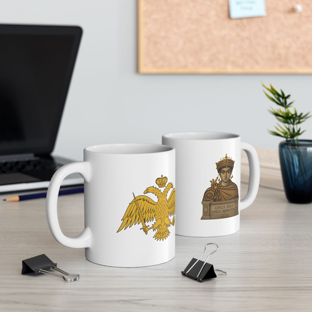 Byzantine Double-Headed Eagle Ceramic Mug — Justinian Coffee Cup 11oz