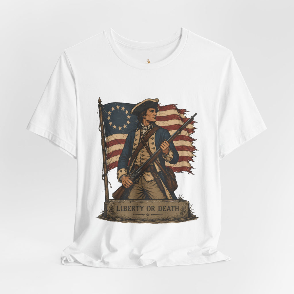 Liberty or Death Tee — Revolutionary Soldier Patriotic T‑Shirt