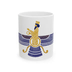 Lapis Lazuli Faravahar Ceramic Mug — Ancient Zoroastrian Winged Symbol Coffee Cup 11oz