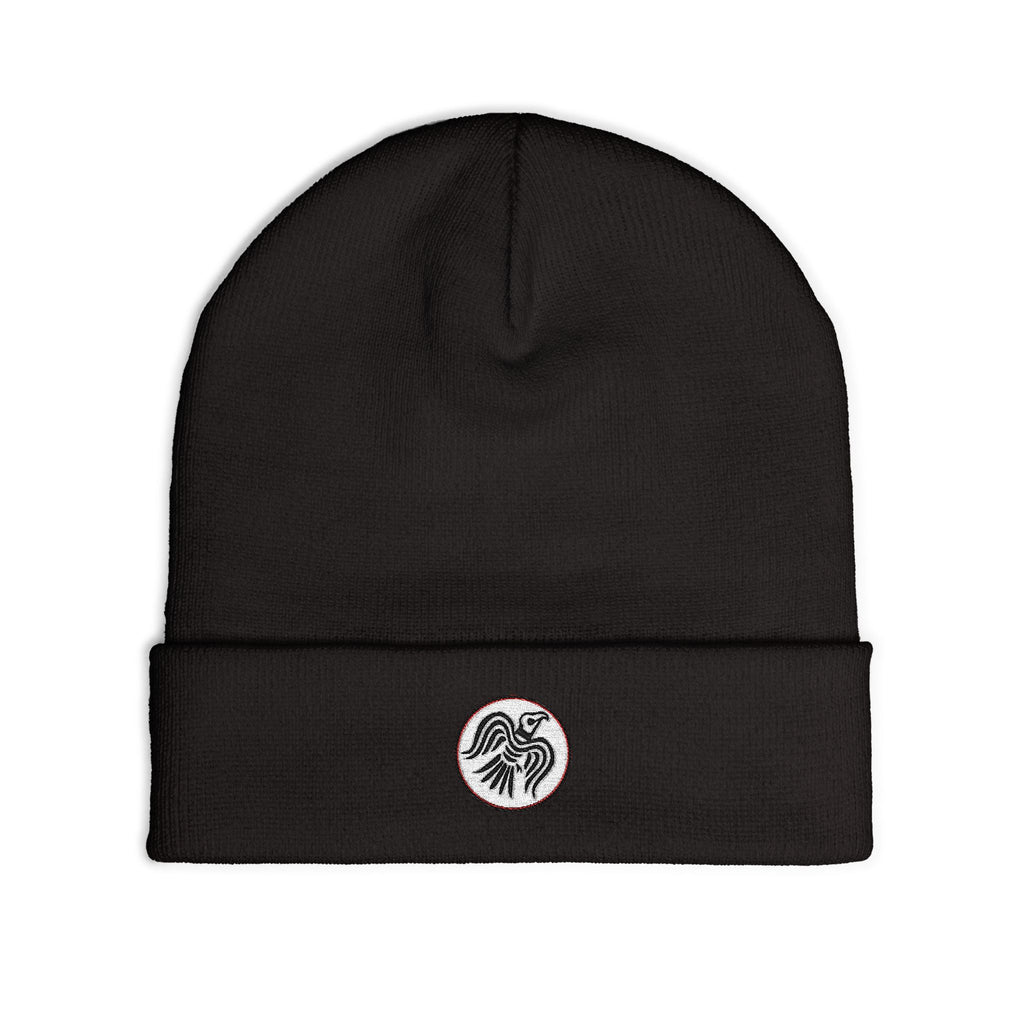 Embroidered Raven Knit Beanie — Viking Winter Hat