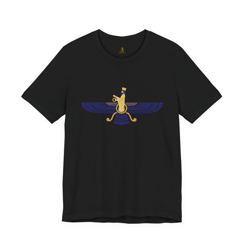 Lapis Lazuli Faravahar Zoroastrian Symbol T-Shirt – Ancient Persian Winged Sun Tee