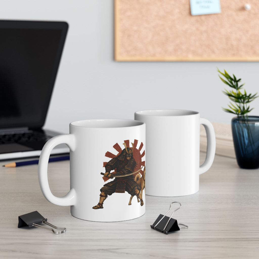 Samurai with Akita Inu Ceramic Mug —  Coffee Cup 11oz