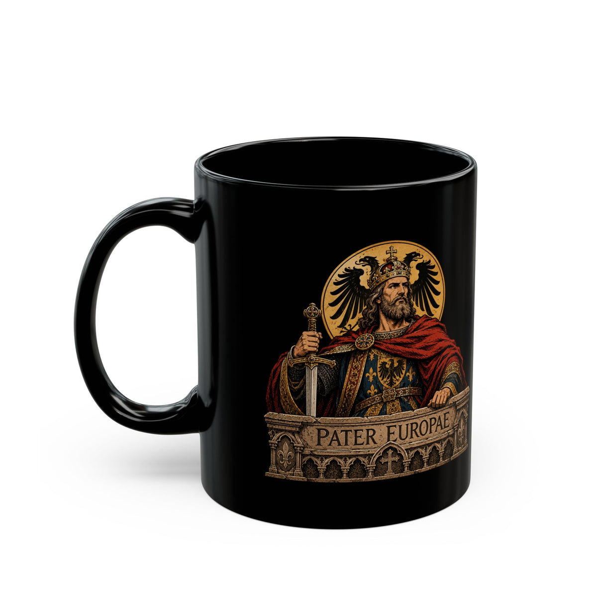 Charlemagne Black Ceramic Mug — Holy Roman Empire 11oz