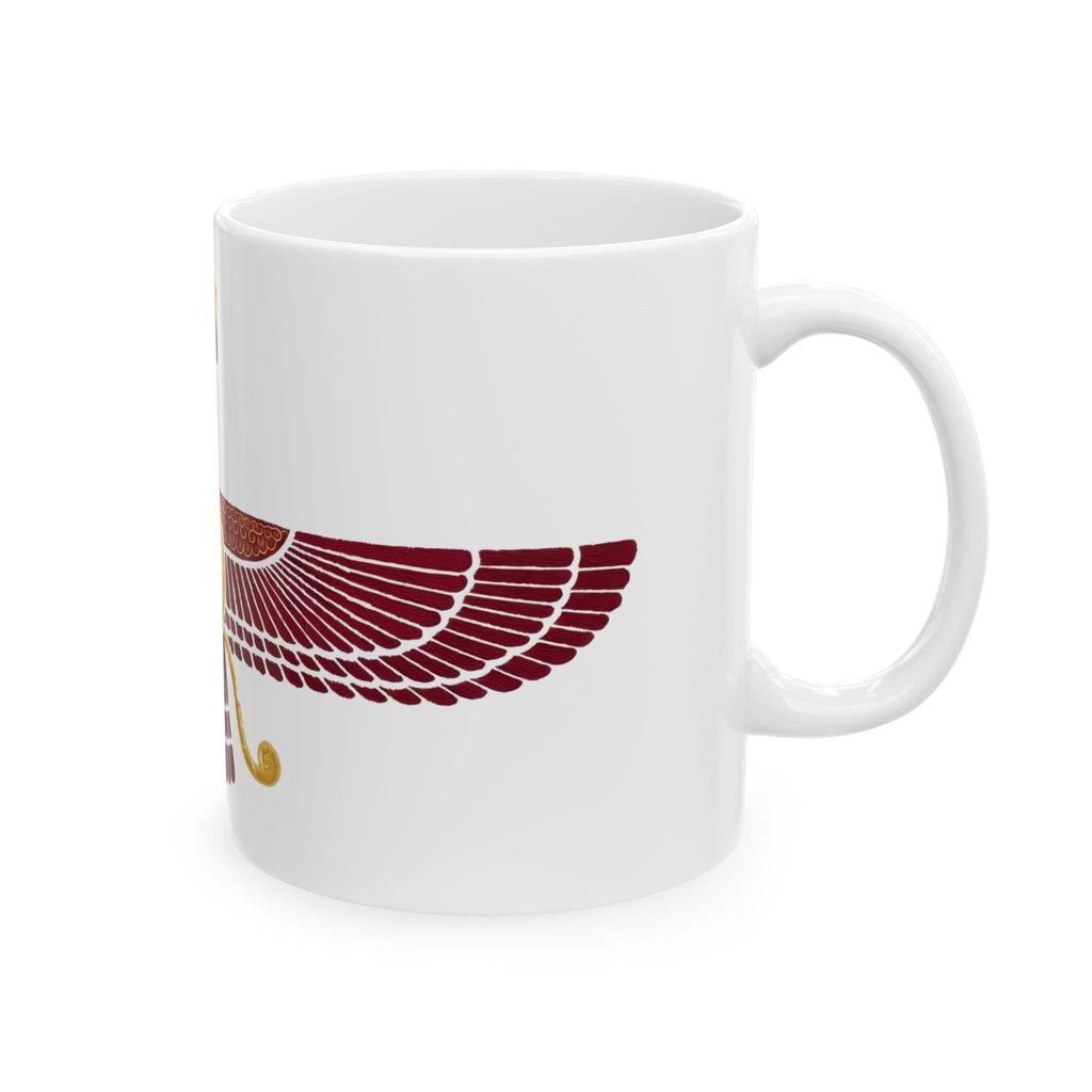 Blood Red Faravahar Symbol Ceramic Mug – Persian Ancient Winged Emblem Coffee Cup (11oz