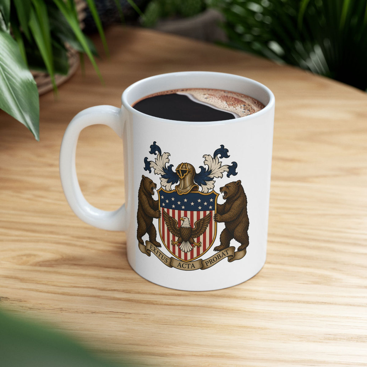 American Nation Bear Coat of Arms Concept Ceramic Mug – Vintage Patriotic 11oz Coffee Cup