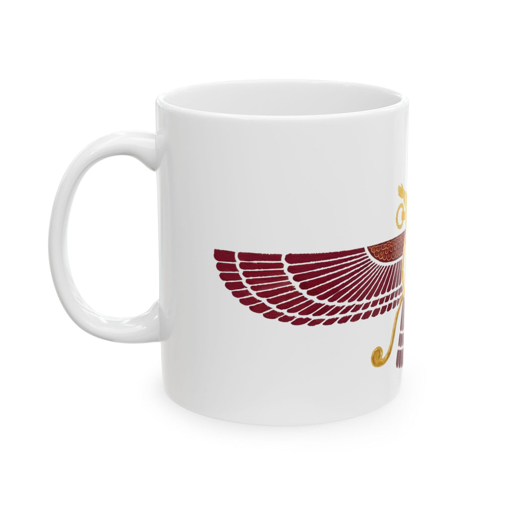 Blood Red Faravahar Symbol Ceramic Mug – Persian Ancient Winged Emblem Coffee Cup (11oz