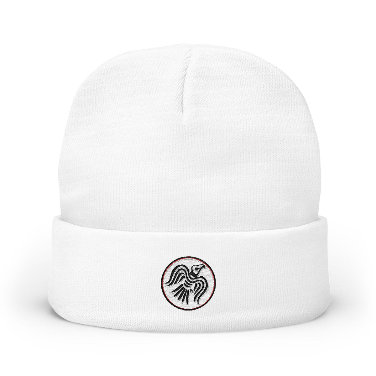 Embroidered Raven Knit Beanie — Viking Winter Hat