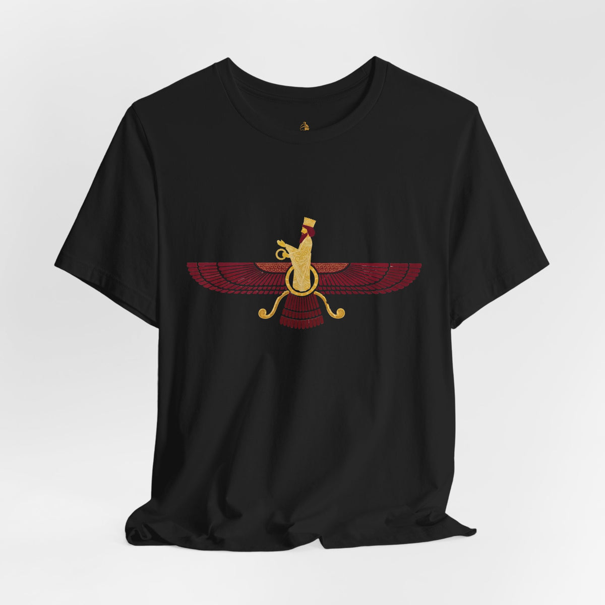 Blood Red Faravahar Zoroastrian Symbol T-Shirt — Ancient Persian Winged Sun Tee